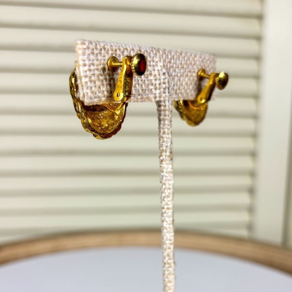 Statement‎ Anne Klein Gold Lion Head Earrings Vintage Clip On Screw Back - Picture 5 of 6